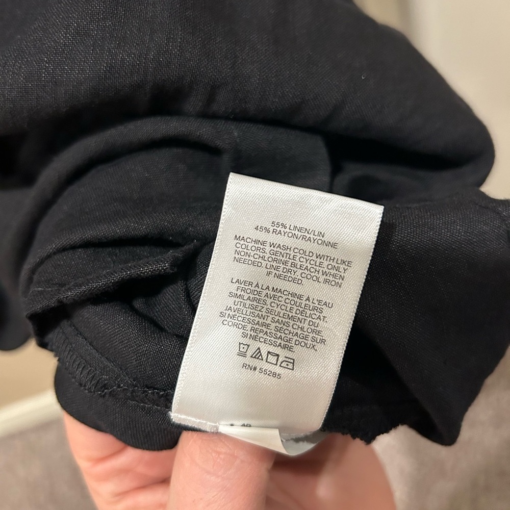 NWT Express Linen Blend Front Tie Smocked Midi Black Dress,Large - Picture 7 of 7